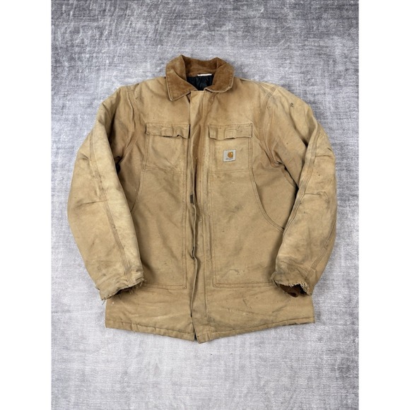 VTG Carhartt Jacket Mens XL Beige C03 Arctic Quilt Lined Distressed Work Coat - Picture 1 of 15